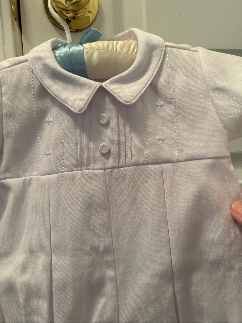 Will’Beth infant boys white romper, size 3-6 months NWT